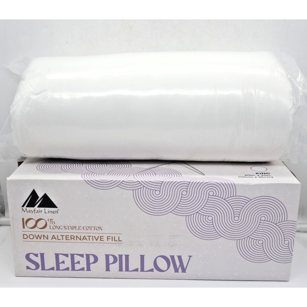 Mayfair Linen Queen Sleep Pillow | 100% Cotton Down Alternative Fill | NIB